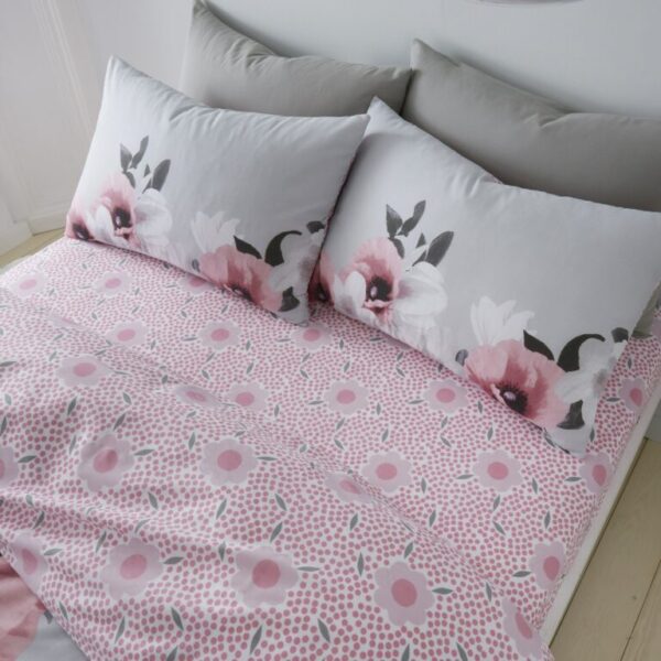 3D DIGITAL POPPY PRINTED DUVET SET PLUSH PINK - Image 3